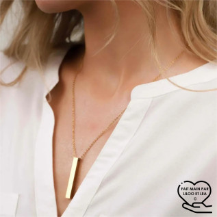 Bar pendant necklace on stainless steel chain gold, silver, women necklace gift