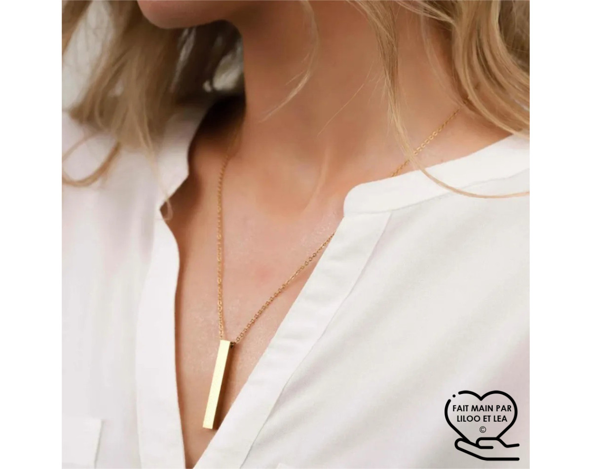 Bar pendant necklace on stainless steel chain gold, silver, women necklace gift