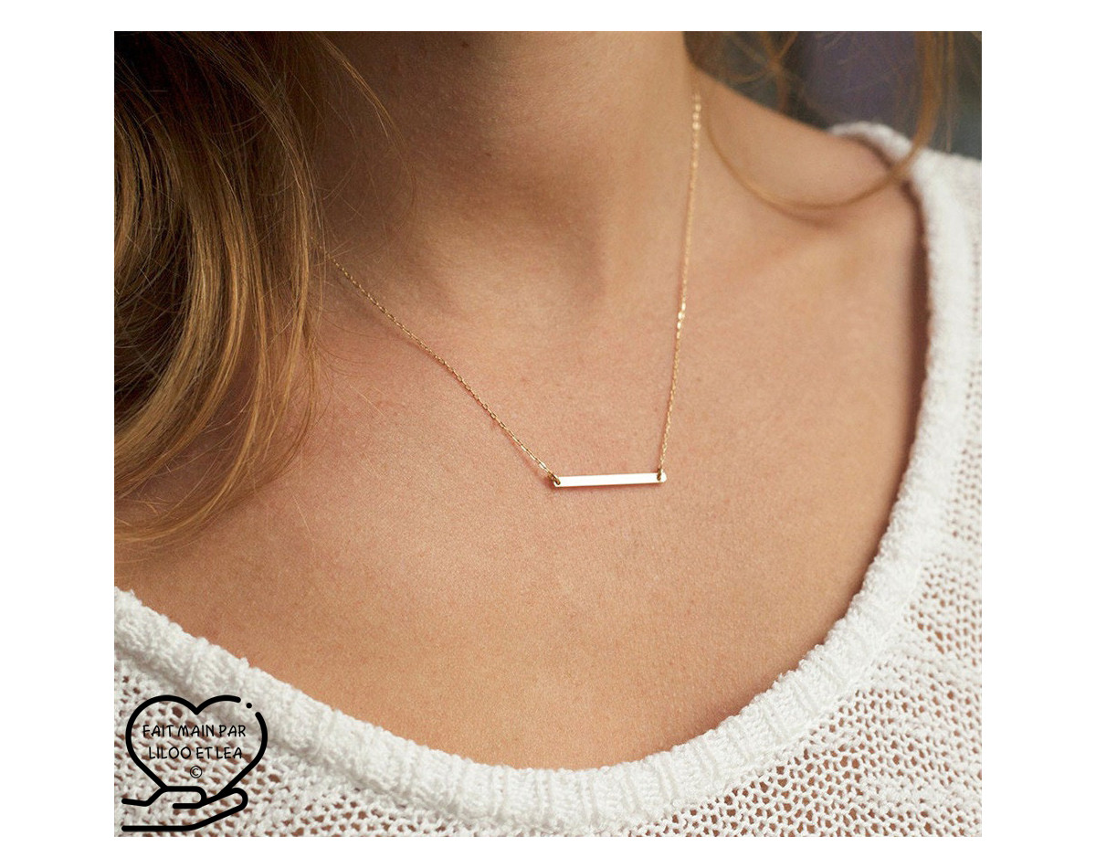 Collier pendentif barre horizontale sur chaîne en acier inoxydable or, argent, collier cadeau femme