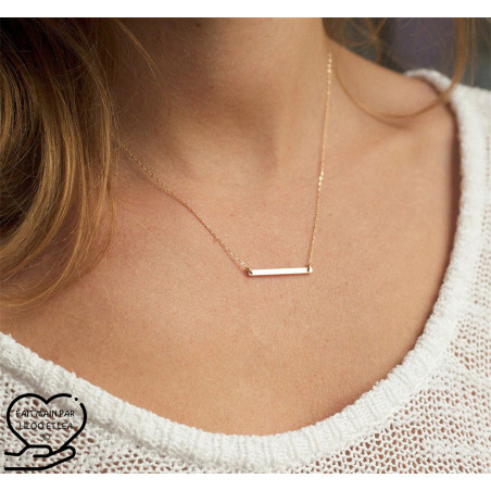 Horizontal bar pendant necklace on stainless steel chain gold, silver, women necklace gift