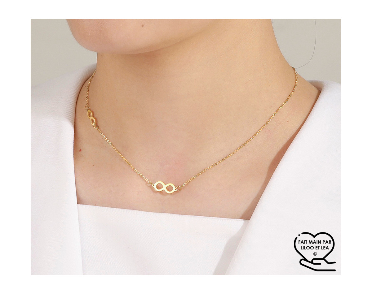 Collier pendentif infinity sur chaîne en acier inoxydable or, argent, collier cadeau femme