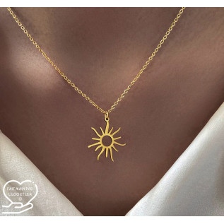 Collier pendentif soleil sur chaîne en acier inoxydable or, argent, collier cadeau femme