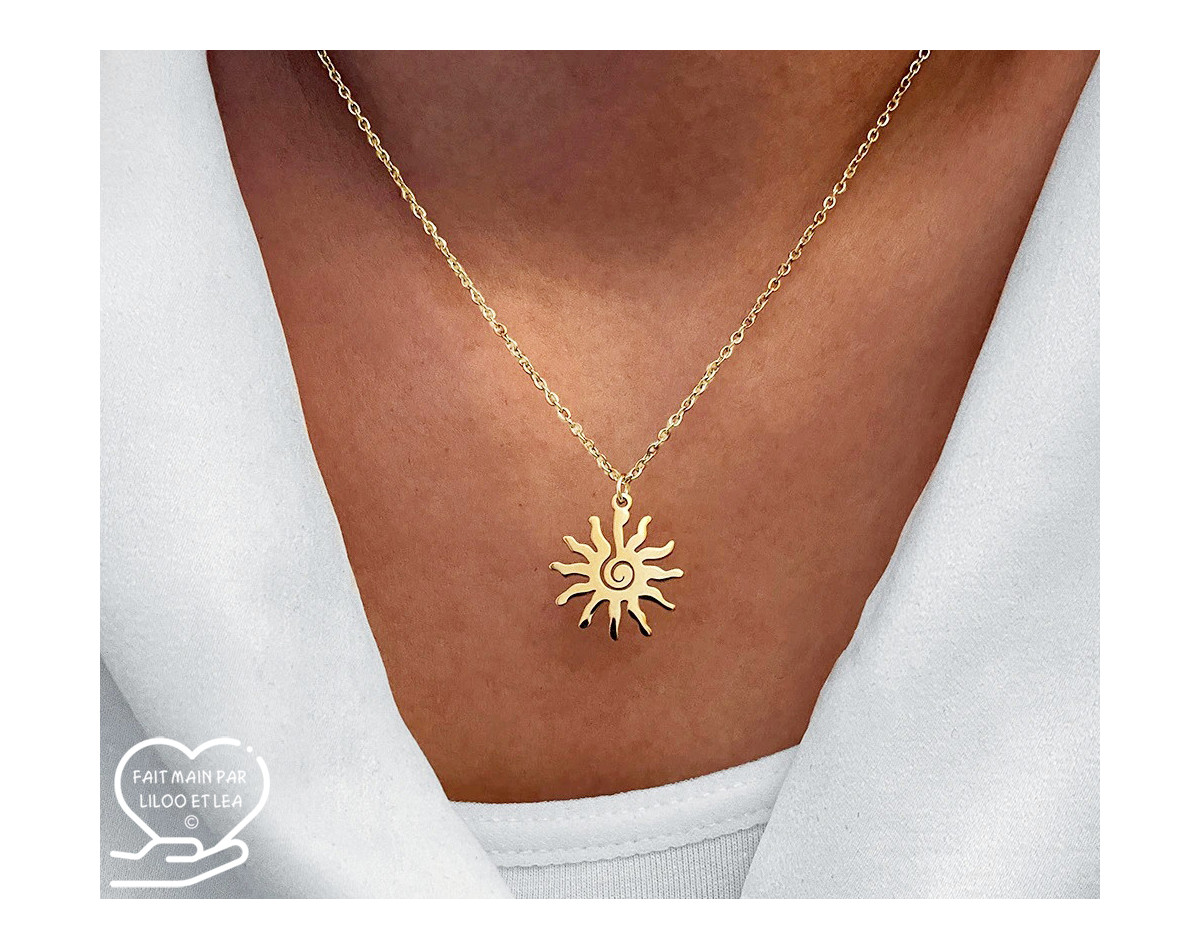 Sun pendant necklace on stainless steel chain gold, silver, women necklace gift