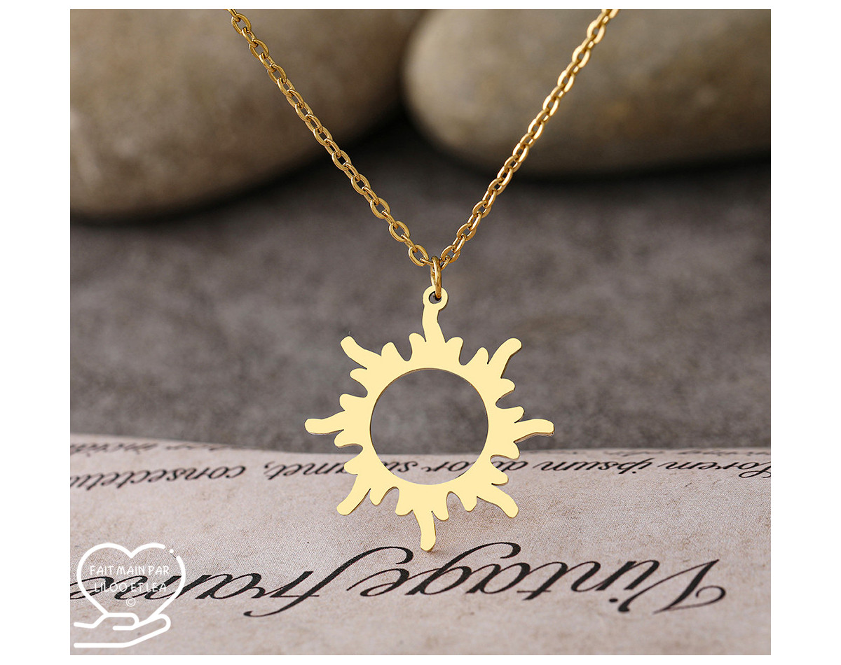 Hollow sun pendant necklace on stainless steel chain gold, silver, women necklace gift