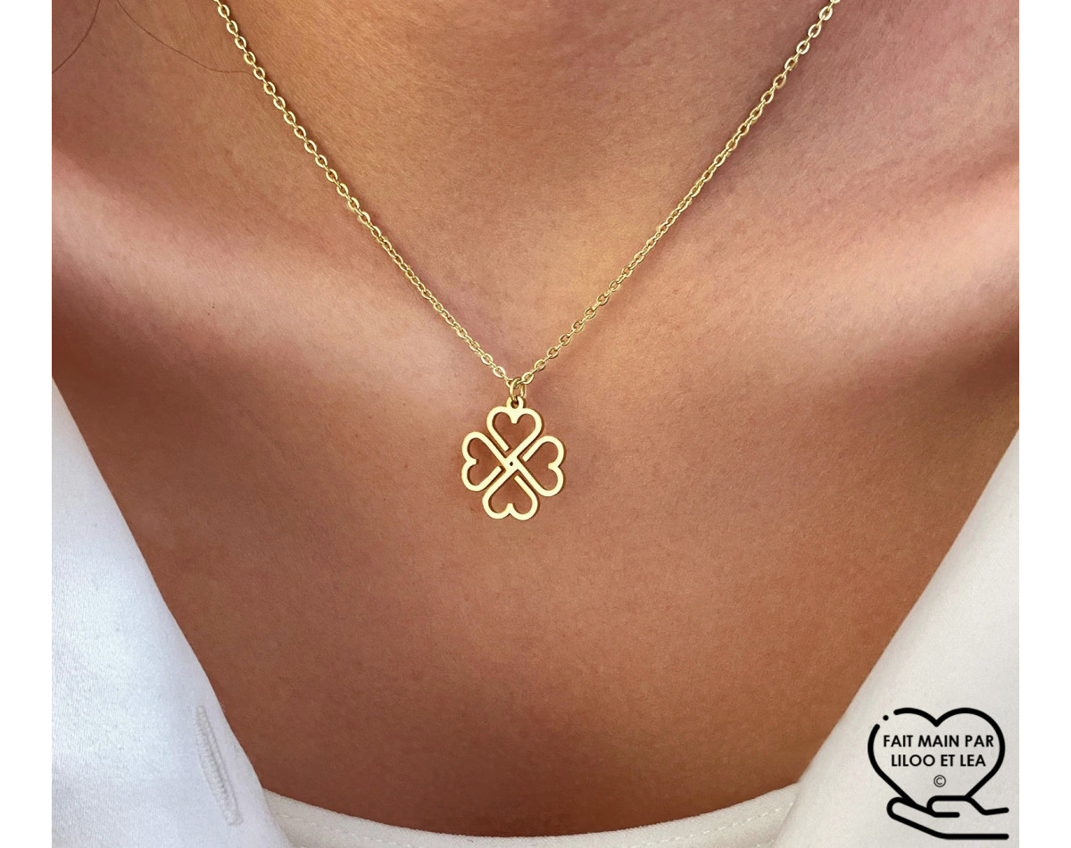 Hollow clover pendant necklace on stainless steel chain gold, silver, women necklace gift