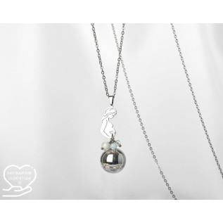 Moonstone, rose quartz, aquamarine, rock crystal pregnancy bola necklace silver or gold stainless steel gift for mother-to-be