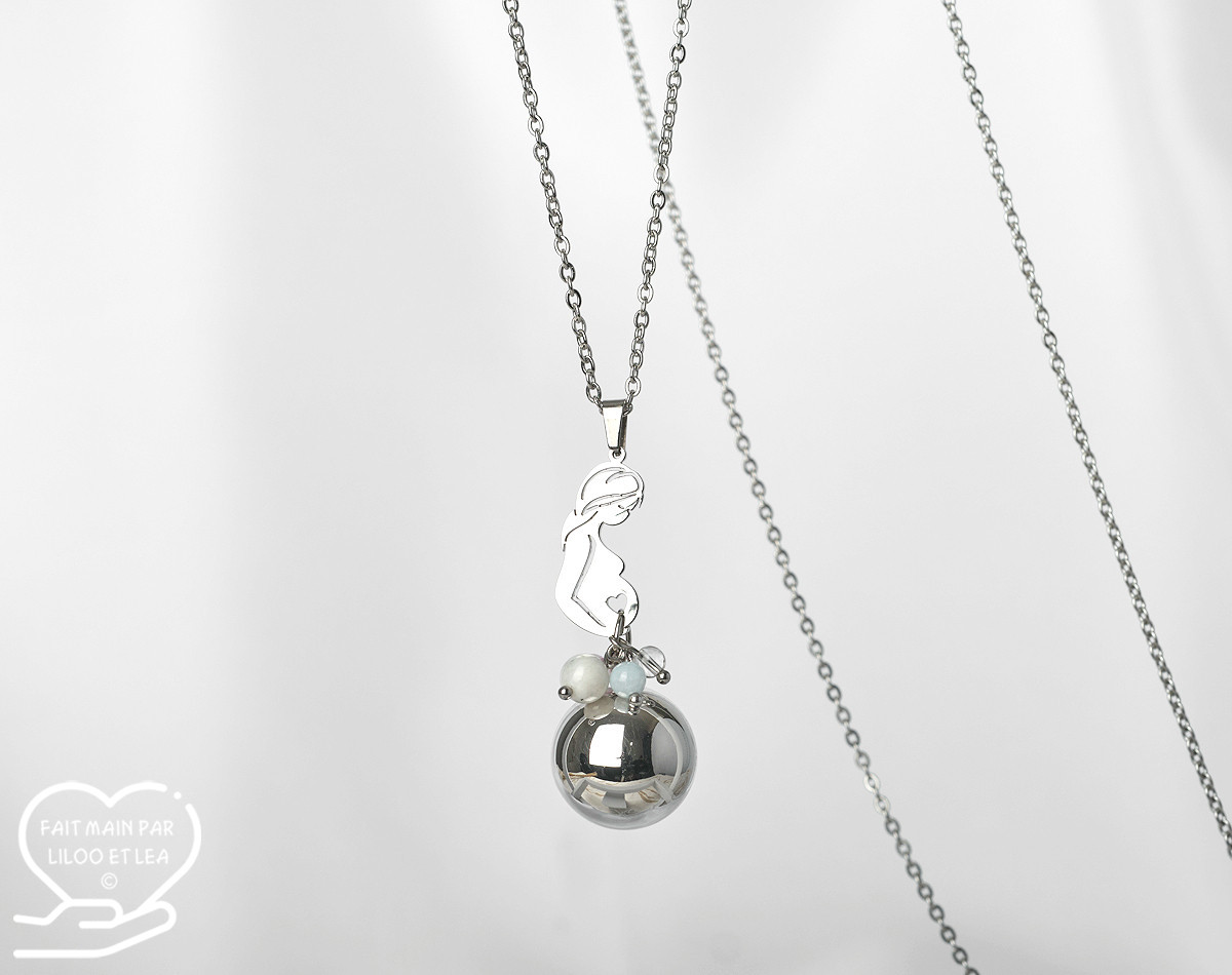 Moonstone, rose quartz, aquamarine, rock crystal pregnancy bola necklace silver or gold stainless steel gift for mother-to-be