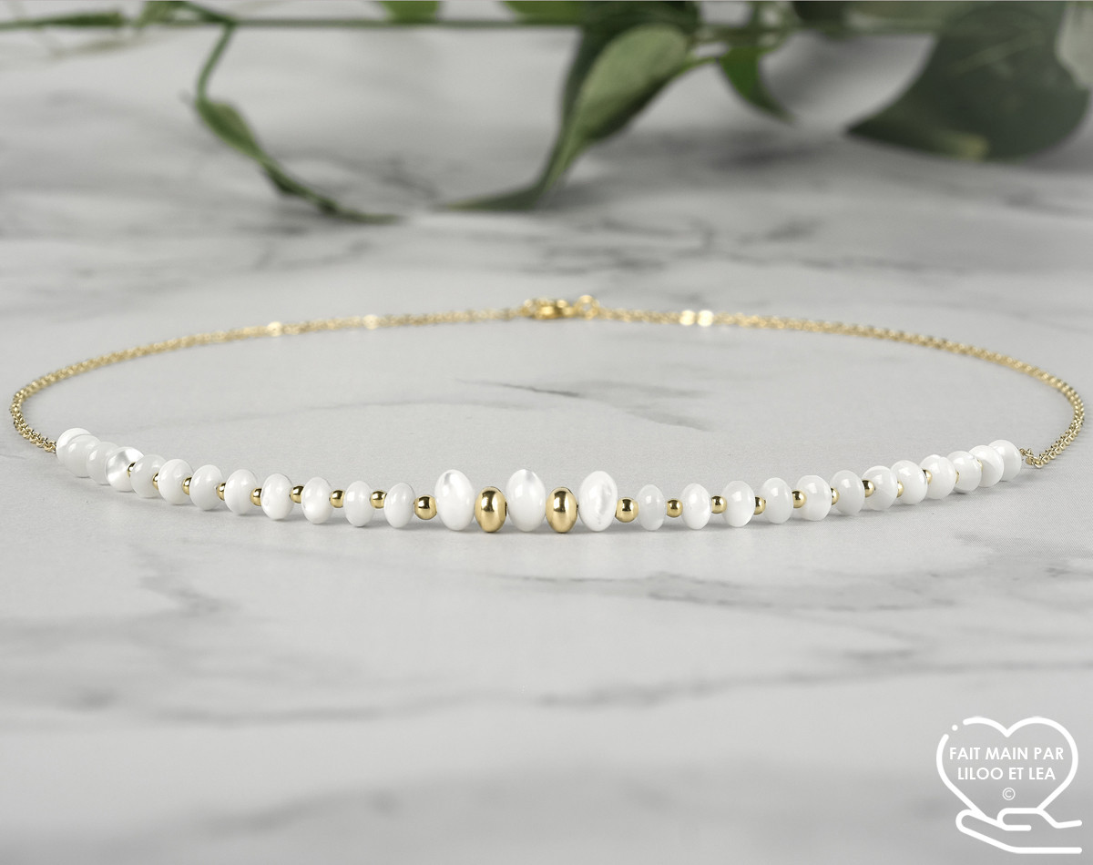 Natural white mother of pearl and gold filled necklace, gold filled or sterling silver women gift necklace