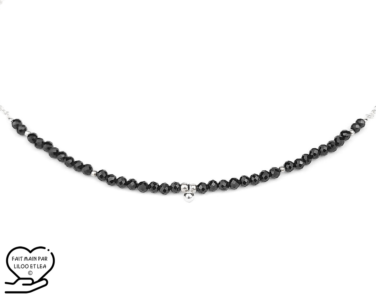 Natural stones black spinel necklace, sterling silver, chain and balls in sterling silver