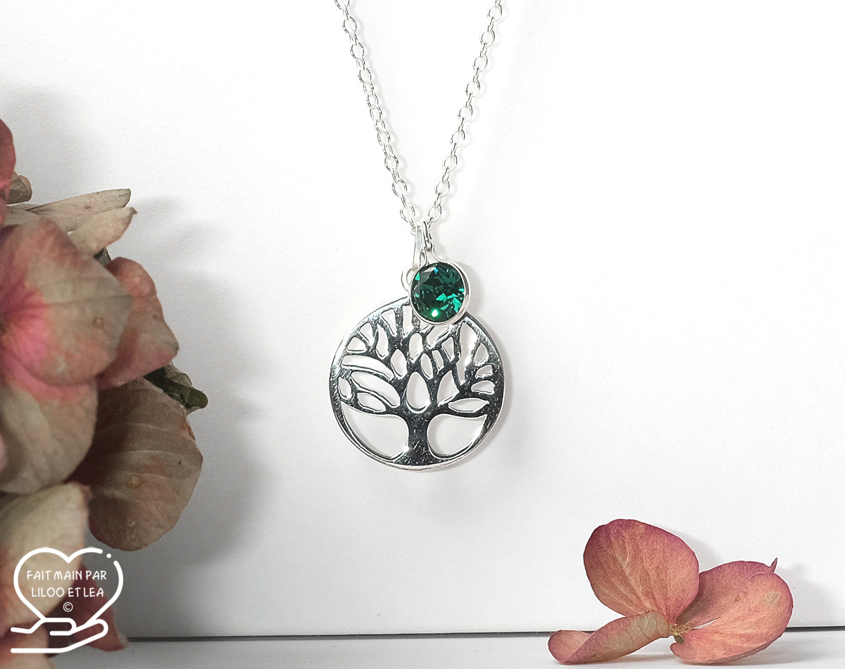 Tree of life and birthstone pendant necklace,sterling silver , customised pendant necklace