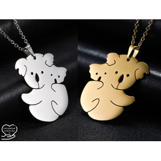 Collier pendentif koala et son bébé 2, acier inoxydable argent ou or, bijou femme, bijou fillette, bijou enfant