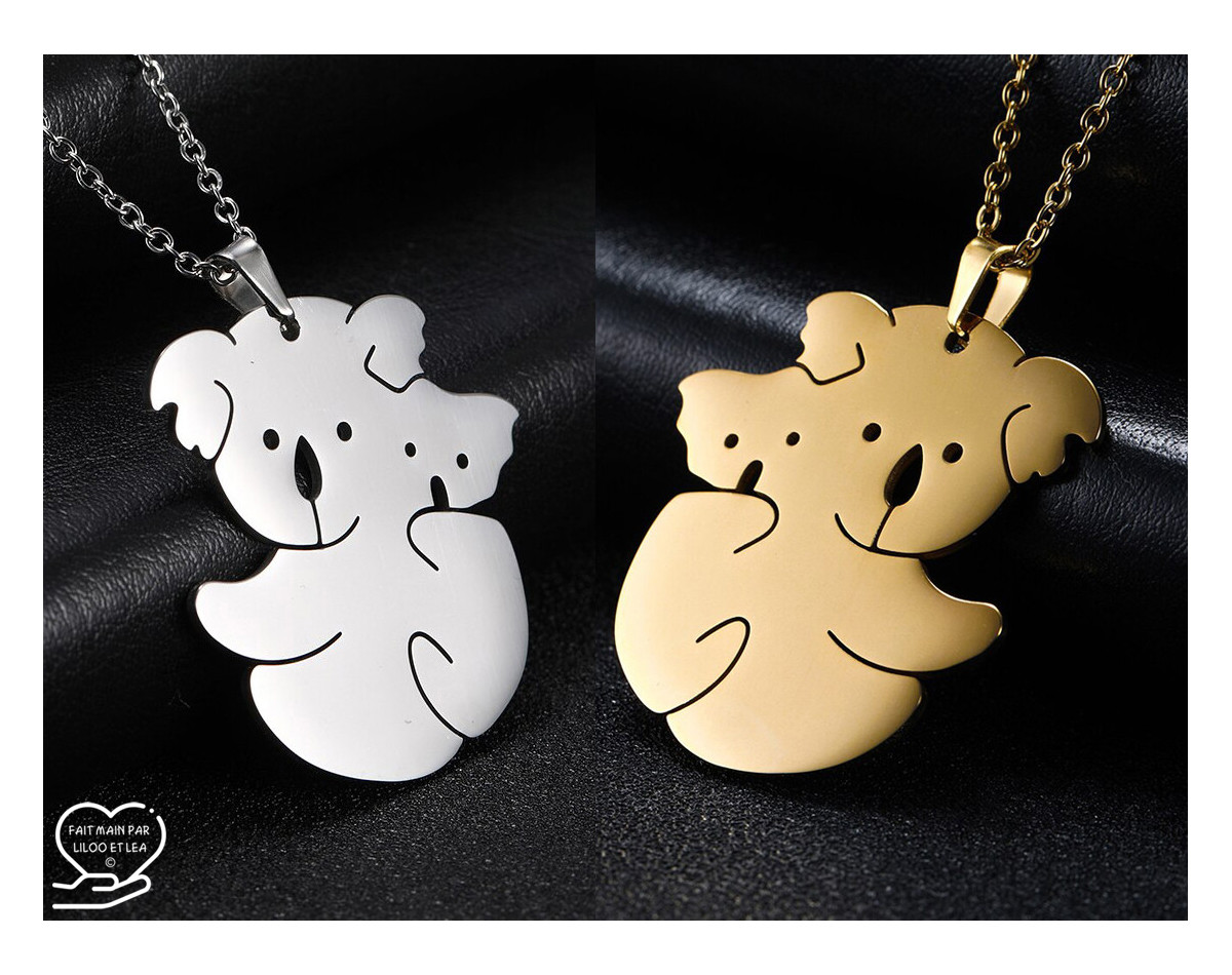Koala and baby pendant necklace 2, silver or gold stainless steel, woman jewelry, girl jewelry, child jewelry