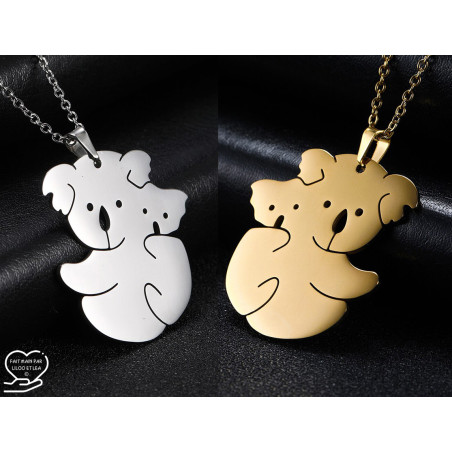 Koala and baby pendant necklace 2, silver or gold stainless steel, woman jewelry, girl jewelry, child jewelry