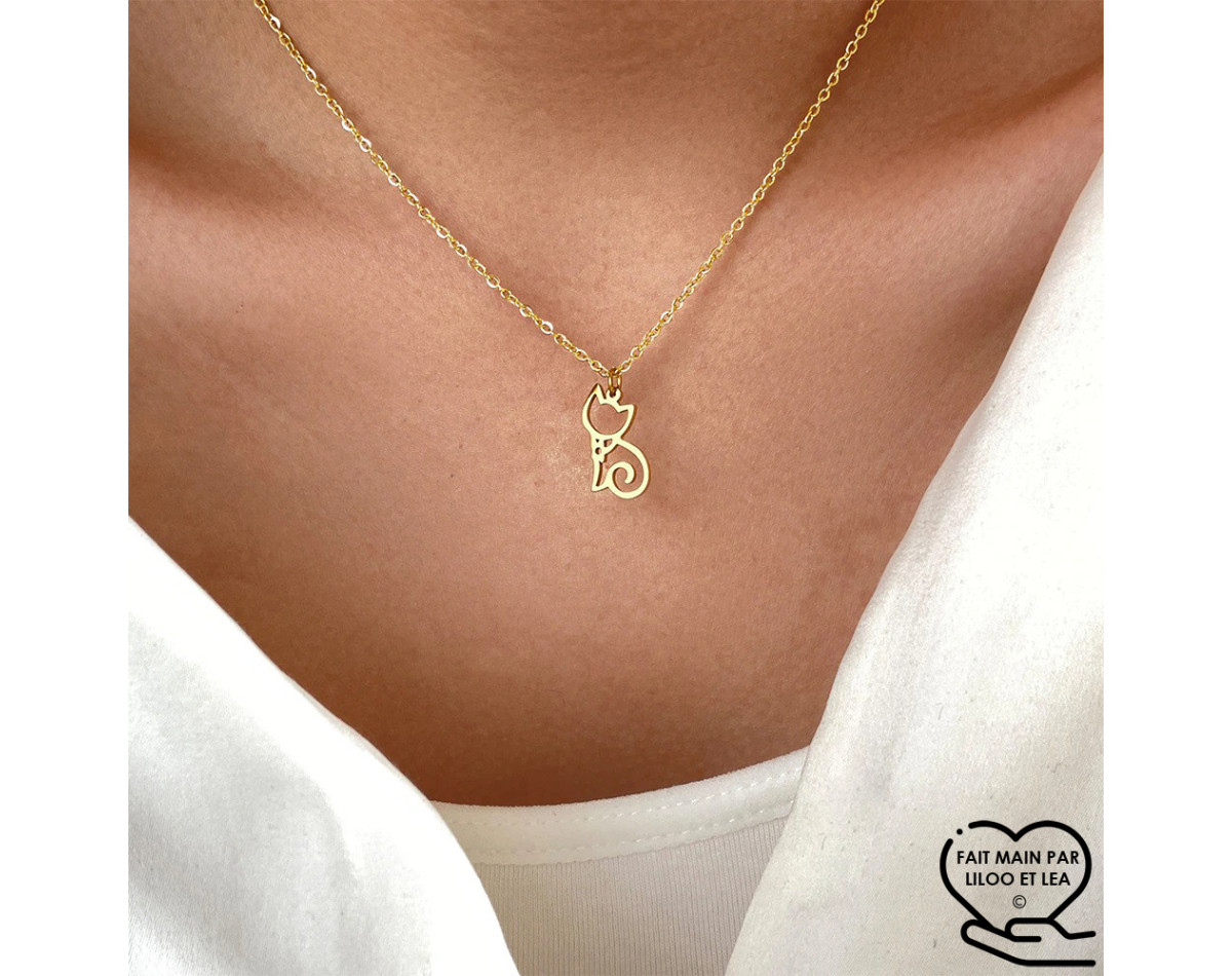 Hollow cat pendant necklace, silver or gold stainless steel, woman jewelry, girl jewelry, child jewelry