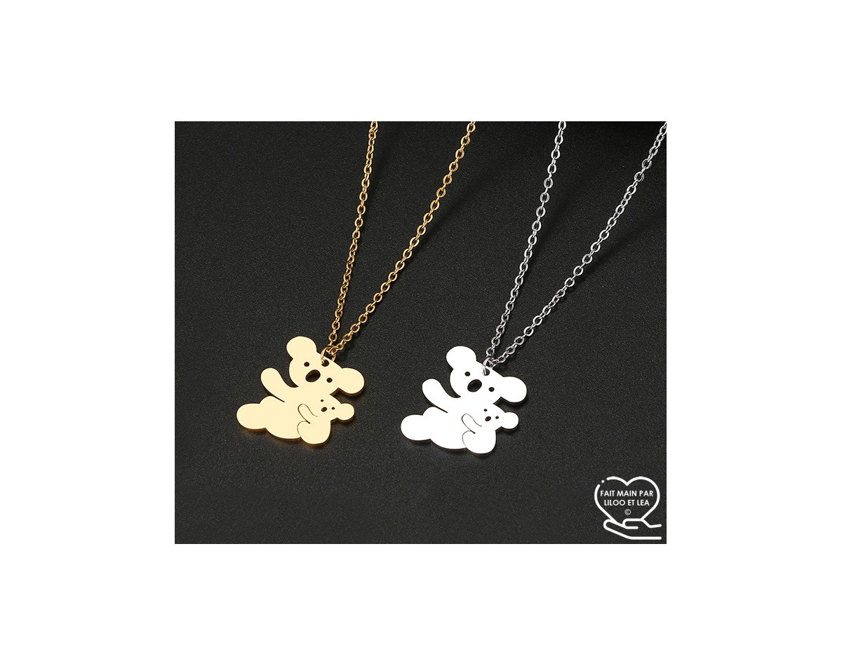 Koala and baby pendant necklace, silver or gold stainless steel, woman jewelry, girl jewelry, child jewelry