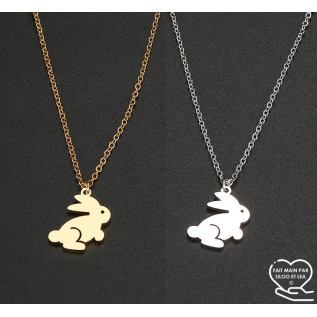 Bunny pendant necklace, silver or gold stainless steel, woman jewelry, girl jewelry, child jewelry