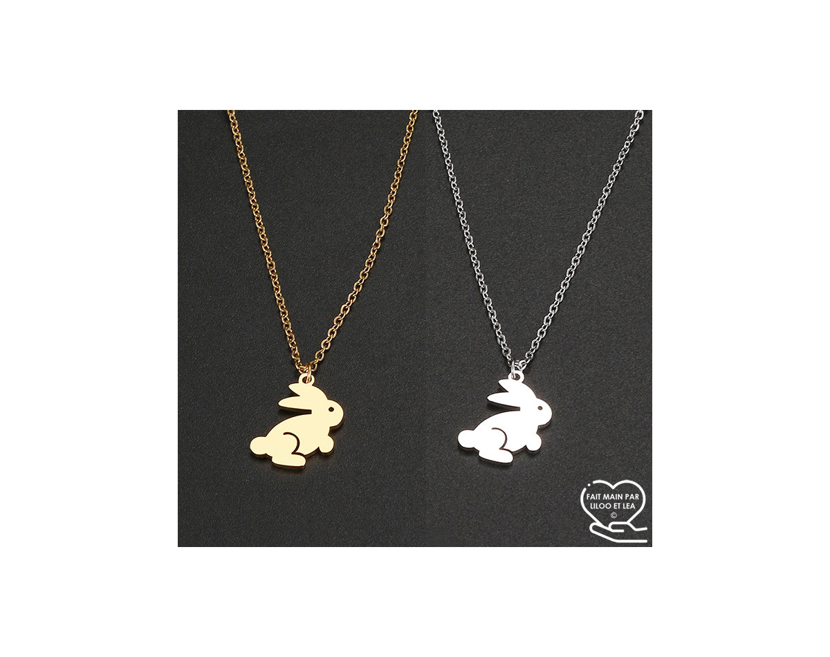 Bunny pendant necklace, silver or gold stainless steel, woman jewelry, girl jewelry, child jewelry