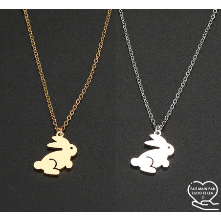 Bunny pendant necklace, silver or gold stainless steel, woman jewelry, girl jewelry, child jewelry