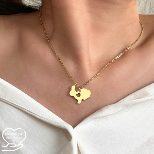 Bunny with heart pendant necklace, silver or gold stainless steel, woman jewelry, girl jewelry, child jewelry