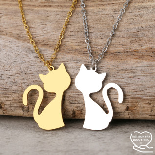 Cat pendant necklace, silver or gold stainless steel, woman jewelry, girl jewelry, child jewelry