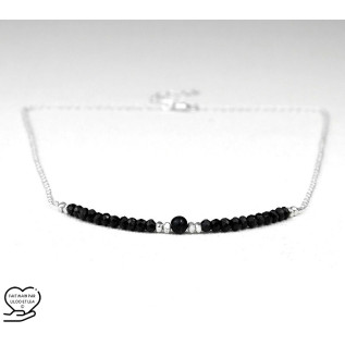 Black spinel natural faceted stones and Karen Hill Tribe beads necklace, sterling silver 925, 14K gold filled