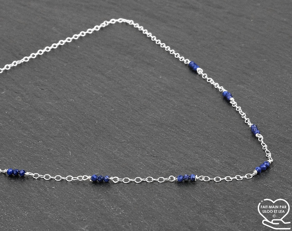 Lapis lazuli faceted rondelles gemstone necklace, sterling silver, 14K gold filled