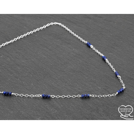 Lapis lazuli faceted rondelles gemstone necklace, sterling silver, 14K gold filled