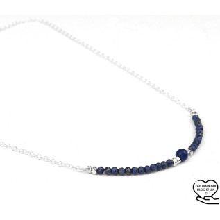 Lapis lazuli natural faceted stones and Karen Hill Tribe beads necklace, sterling silver 925, 14K gold filled
