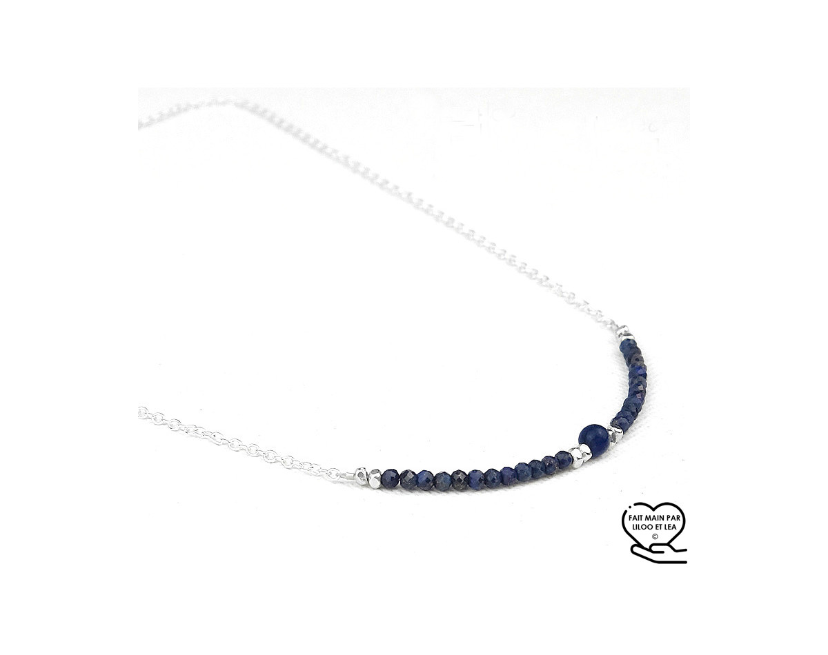 Lapis lazuli natural faceted stones and Karen Hill Tribe beads necklace, sterling silver 925, 14K gold filled