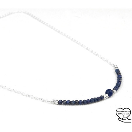 Lapis lazuli natural faceted stones and Karen Hill Tribe beads necklace, sterling silver 925, 14K gold filled