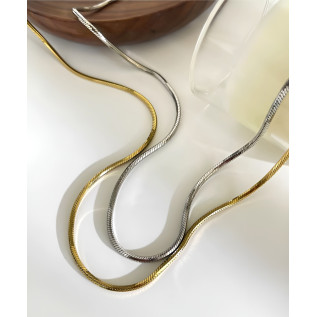 Collier sautoir extra-long chaîne serpentine acier inoxydable argent or cadeau femme