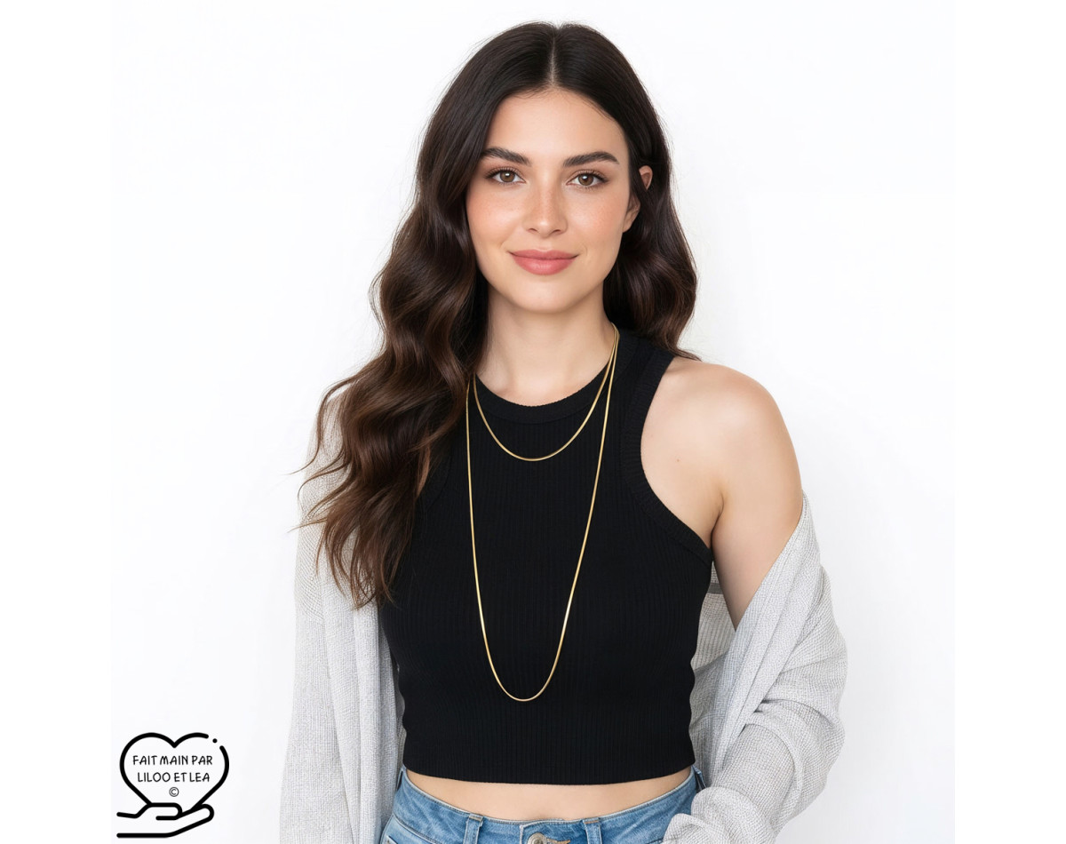 Very long serpentine chain necklace in silver or gold stainless steel woman gift