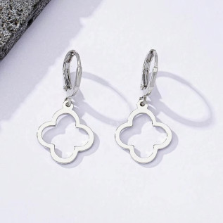Boucles d'oreilles dormeuses rondes et trèfles creux acier inoxydable argent or vendues par paire