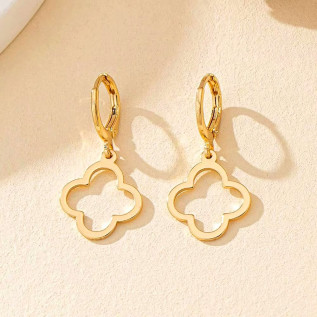 Boucles d'oreilles dormeuses rondes et trèfles creux acier inoxydable argent or vendues par paire