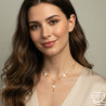 Collier ou sautoir lariat trèfles en nacre et creux pendant central court acier inoxydable argent or cadeau