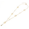 Mother-of-pearl and hollow clover lariat necklace with short central pendant silver or gold stainless steel woman gift