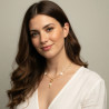 Collier ou sautoir lariat trèfles en nacre et creux pendant central court acier inoxydable argent or cadeau