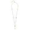 Collier ou sautoir lariat trèfles en nacre et creux pendant central court acier inoxydable argent or cadeau