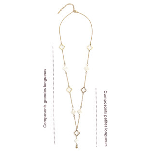 Mother-of-pearl and hollow clover lariat short or long necklace with short central pendant silver or gold stainless steel