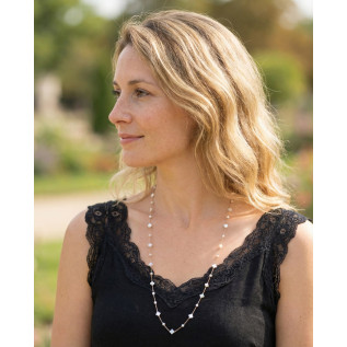 Natural white mother of pearl clover and bead short or long necklace on gold stainless steel chain woman necklace gift