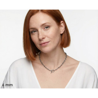 Collier grosse maille acier inoxydable argent ou or, fermoir T