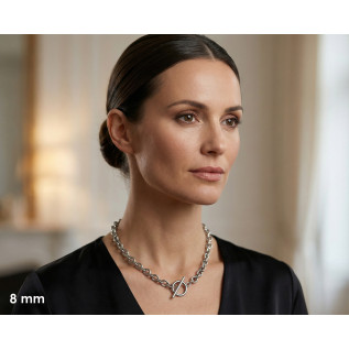 Collier grosse maille acier inoxydable argent ou or, fermoir T