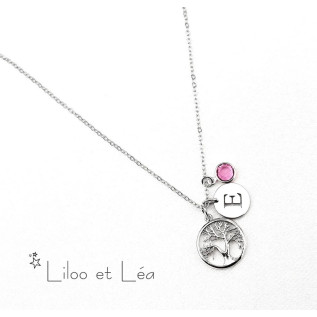 Tree of life letter coin(s) and birthstone(s) pendant necklace silver gold plated stainless steel personnalized gift