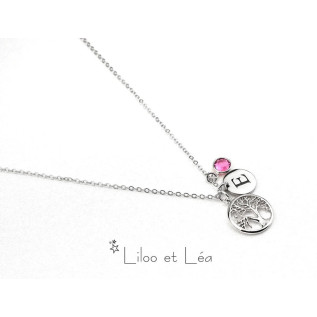 Tree of life letter coin(s) and birthstone(s) pendant necklace silver gold plated stainless steel personnalized gift