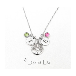 Tree of life letter coin(s) and birthstone(s) pendant necklace silver gold plated stainless steel personnalized gift