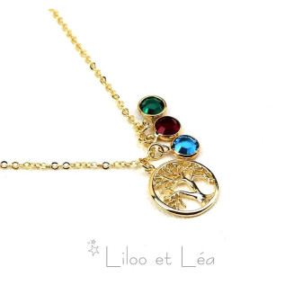 Tree of life and birthstones necklace silver gold stainless steel personnalized gift