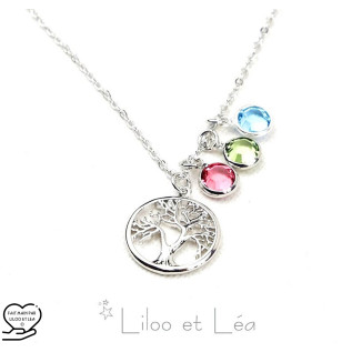 Tree of life and birthstones necklace silver gold stainless steel personnalized gift