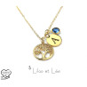 Collier pendentif arbre de vie médaille initiale prénom et pierre de naissance acier inoxydable or cadeau personnalisé