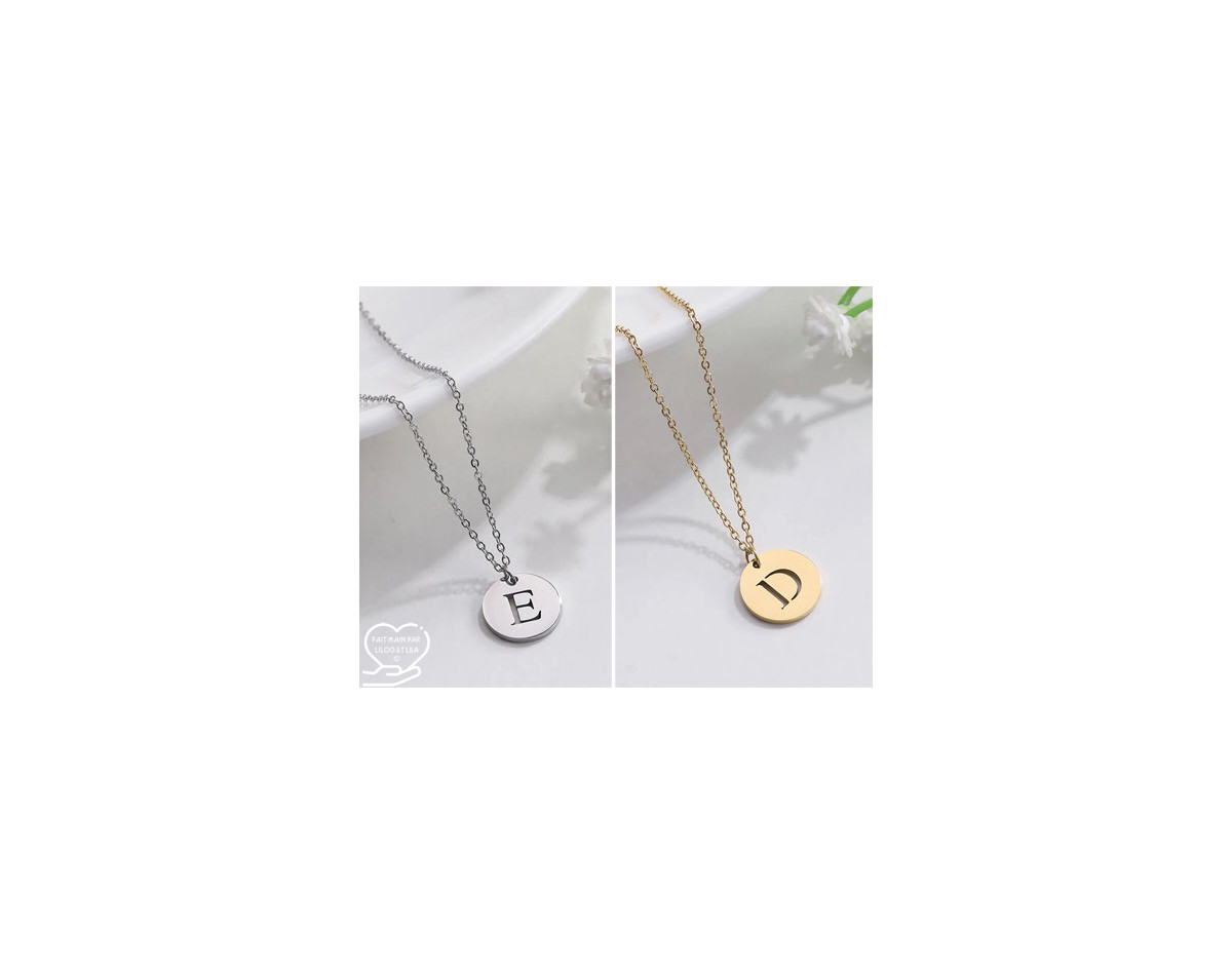 Letter charm pendant necklace silver gold plated stainless steel personnalized gift