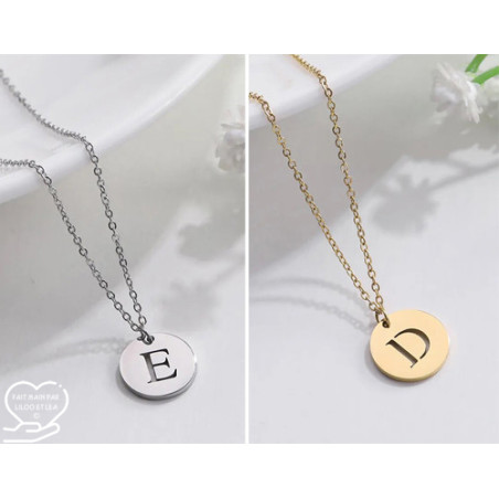 Letter charm pendant necklace silver gold plated stainless steel personnalized gift